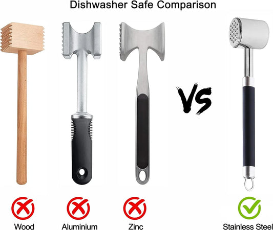 Heavy-Duty Stainless Steel Meat Tenderizer Hammer — Two-Sided Mallet, 14oz