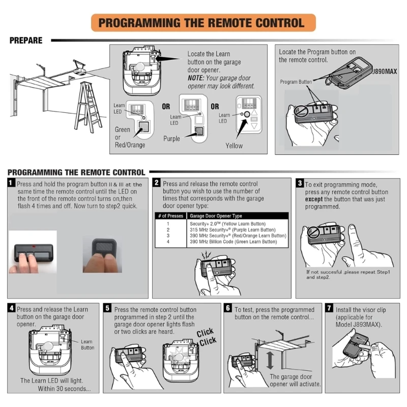 LiftMaster & Chamberlain Garage Door Opener Remote 2-Pack — Universal 3-Button, Model 893LM