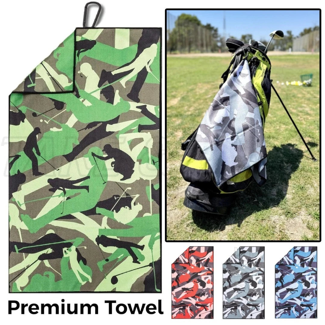 Microfiber Golf Towel with Carabiner Clip — Extra Large 34"x20" Flag Design, 4 Colors