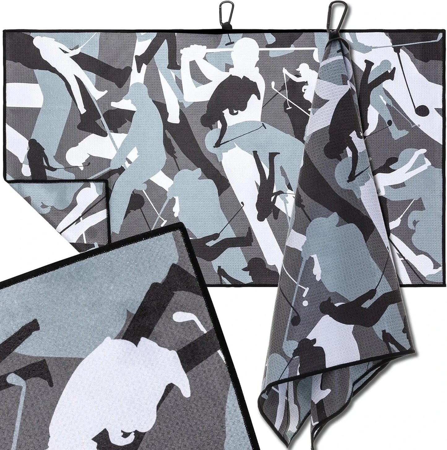 Microfiber Golf Towel with Carabiner Clip — Extra Large 34"x20" Flag Design, 4 Colors