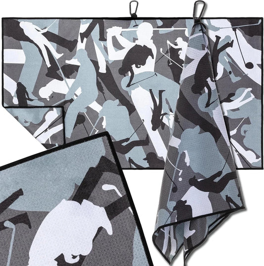 Microfiber Golf Towel with Carabiner Clip — Extra Large 34"x20" Flag Design, 4 Colors