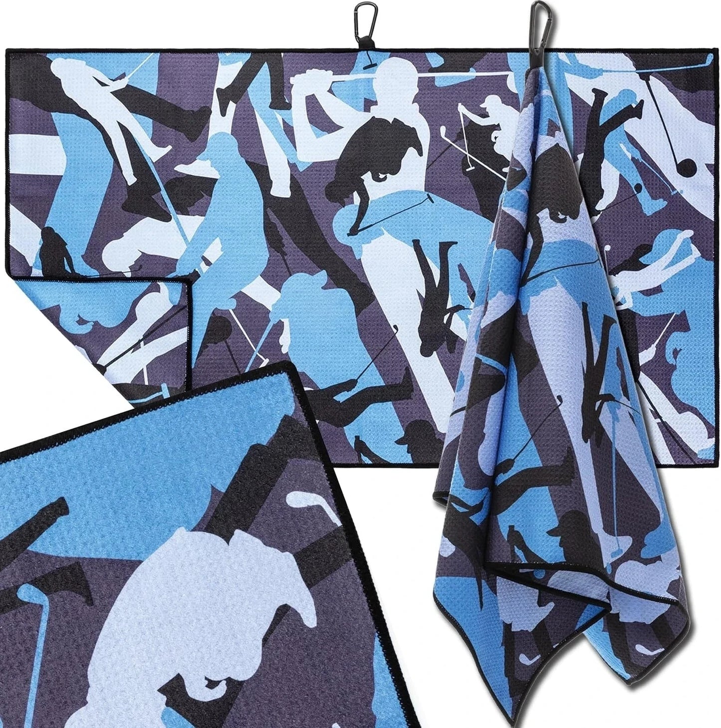 Microfiber Golf Towel with Carabiner Clip — Extra Large 34"x20" Flag Design, 4 Colors