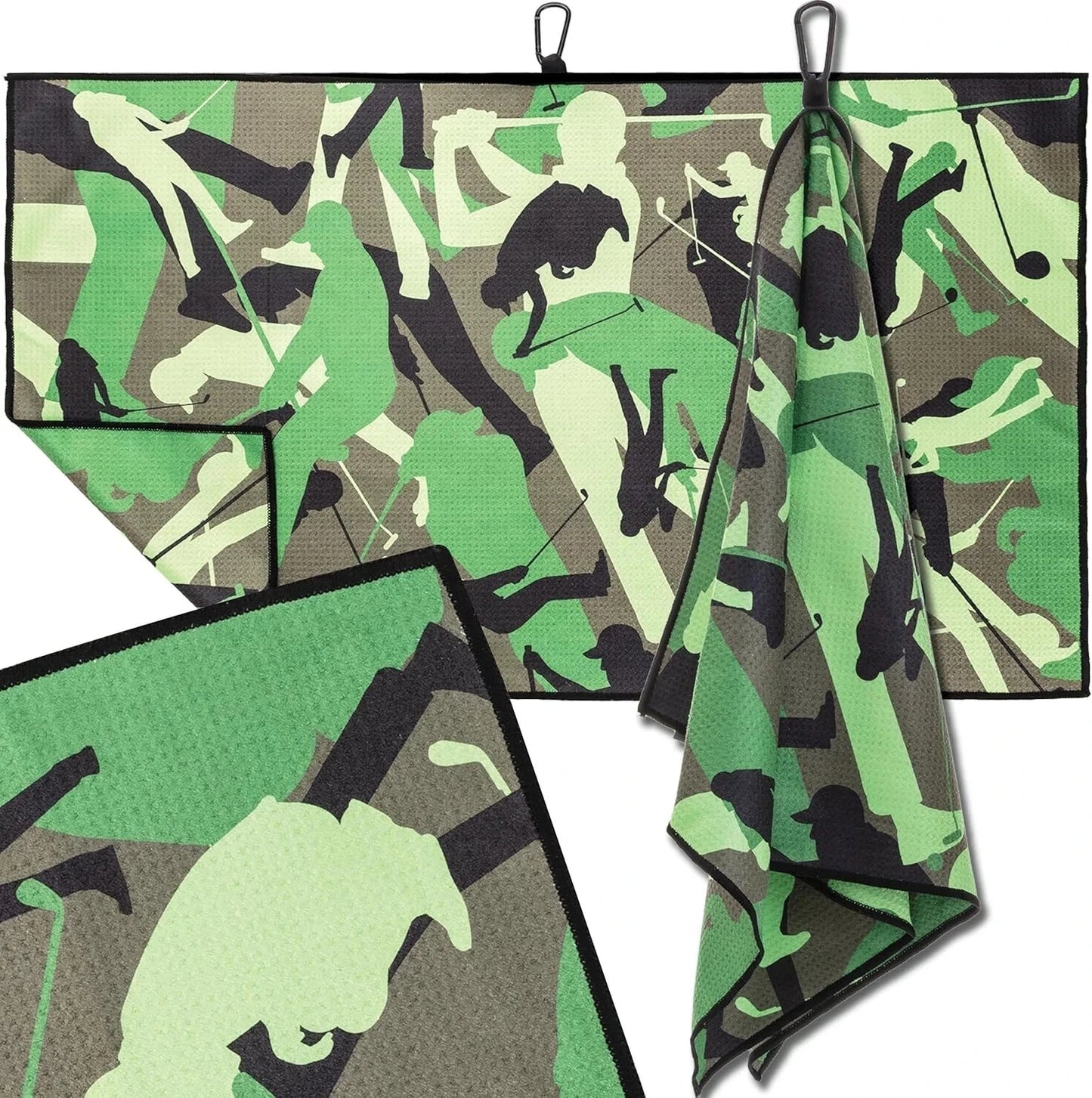 Microfiber Golf Towel with Carabiner Clip — Extra Large 34"x20" Flag Design, 4 Colors