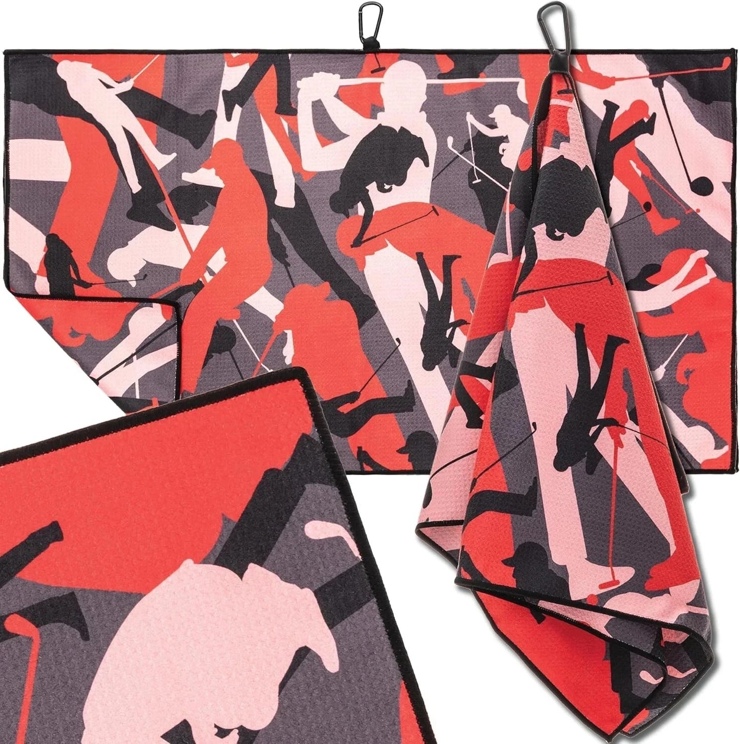 Microfiber Golf Towel with Carabiner Clip — Extra Large 34"x20" Flag Design, 4 Colors