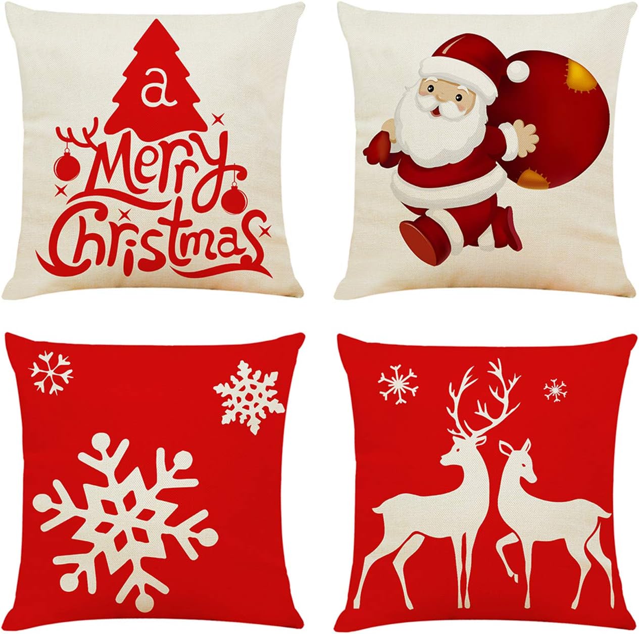 Christmas Throw Pillow Covers Set of 4 — 18x18 Inch Holiday Decorations for Home & Bedroom