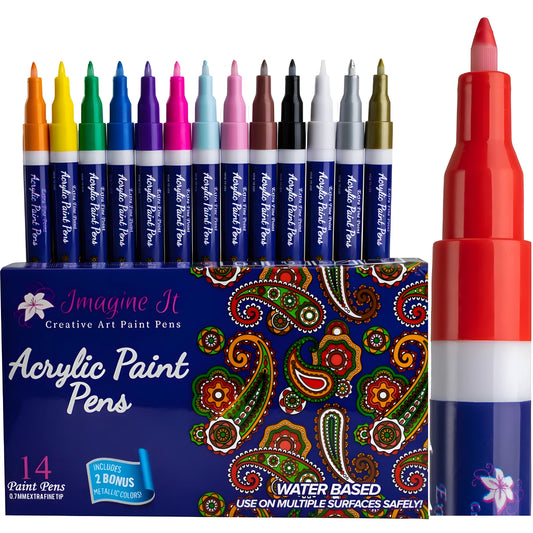 14-Color Acrylic Paint Marker Pens — Waterproof 0.7mm Ultra-Fine Tip for Rock Painting, DIY & Art