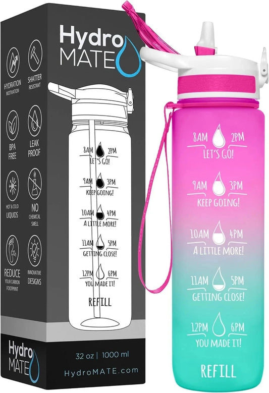 32oz Motivational Water Bottle with Time Marker & Sling — BPA Free Sports Hydration Bottle