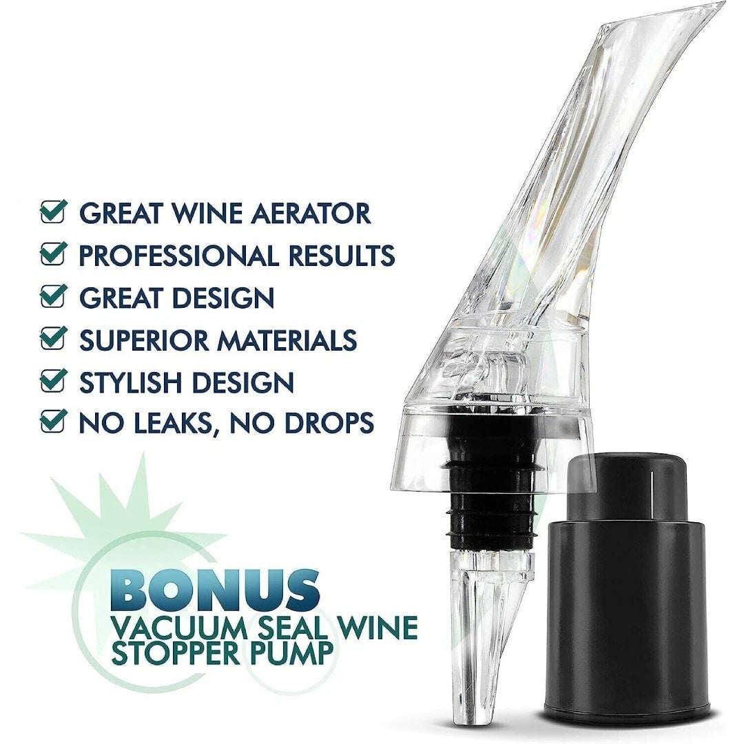 Portable Wine Aerator Pourer & Decanter Spout Set with Gift Box — Drip-Free Stopper