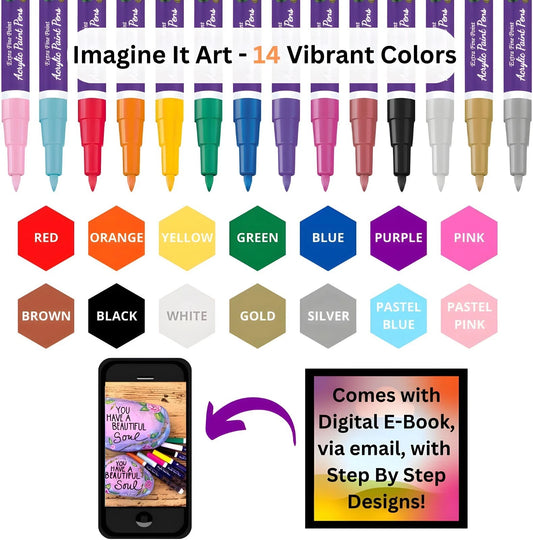 14-Color Acrylic Paint Marker Pens — Waterproof 0.7mm Ultra-Fine Tip for Rock Painting, DIY & Art