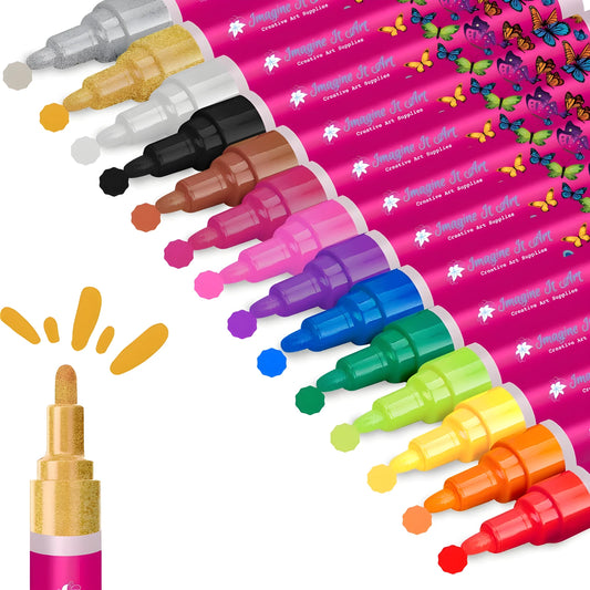 14-Color Acrylic Paint Marker Pens Set — 3mm Medium Tip for Rock, Canvas, Ceramic & More