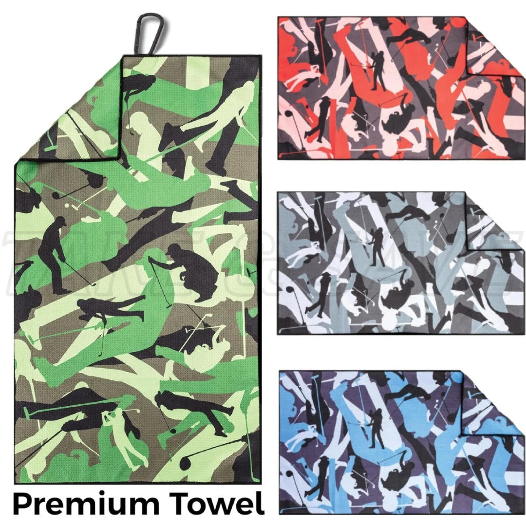 Microfiber Golf Towel with Carabiner Clip — Extra Large 34"x20" Flag Design, 4 Colors