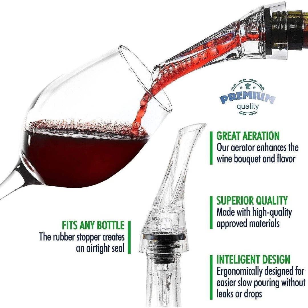 Portable Wine Aerator Pourer & Decanter Spout Set with Gift Box — Drip-Free Stopper
