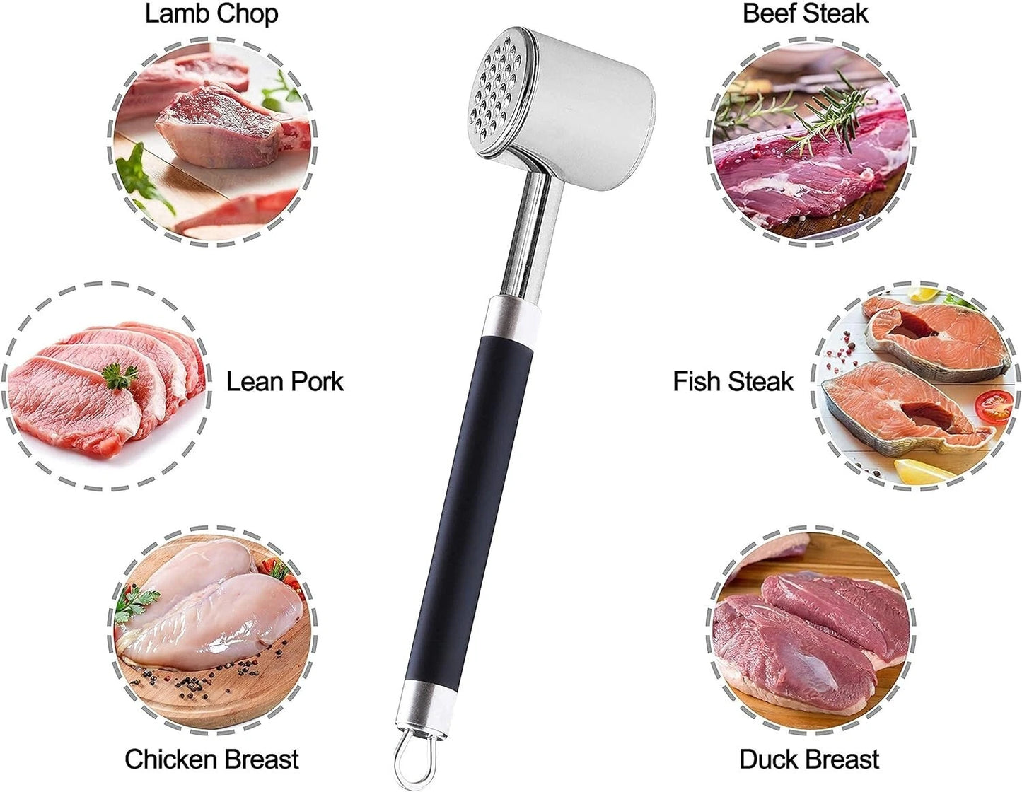 Heavy-Duty Stainless Steel Meat Tenderizer Hammer — Two-Sided Mallet, 14oz