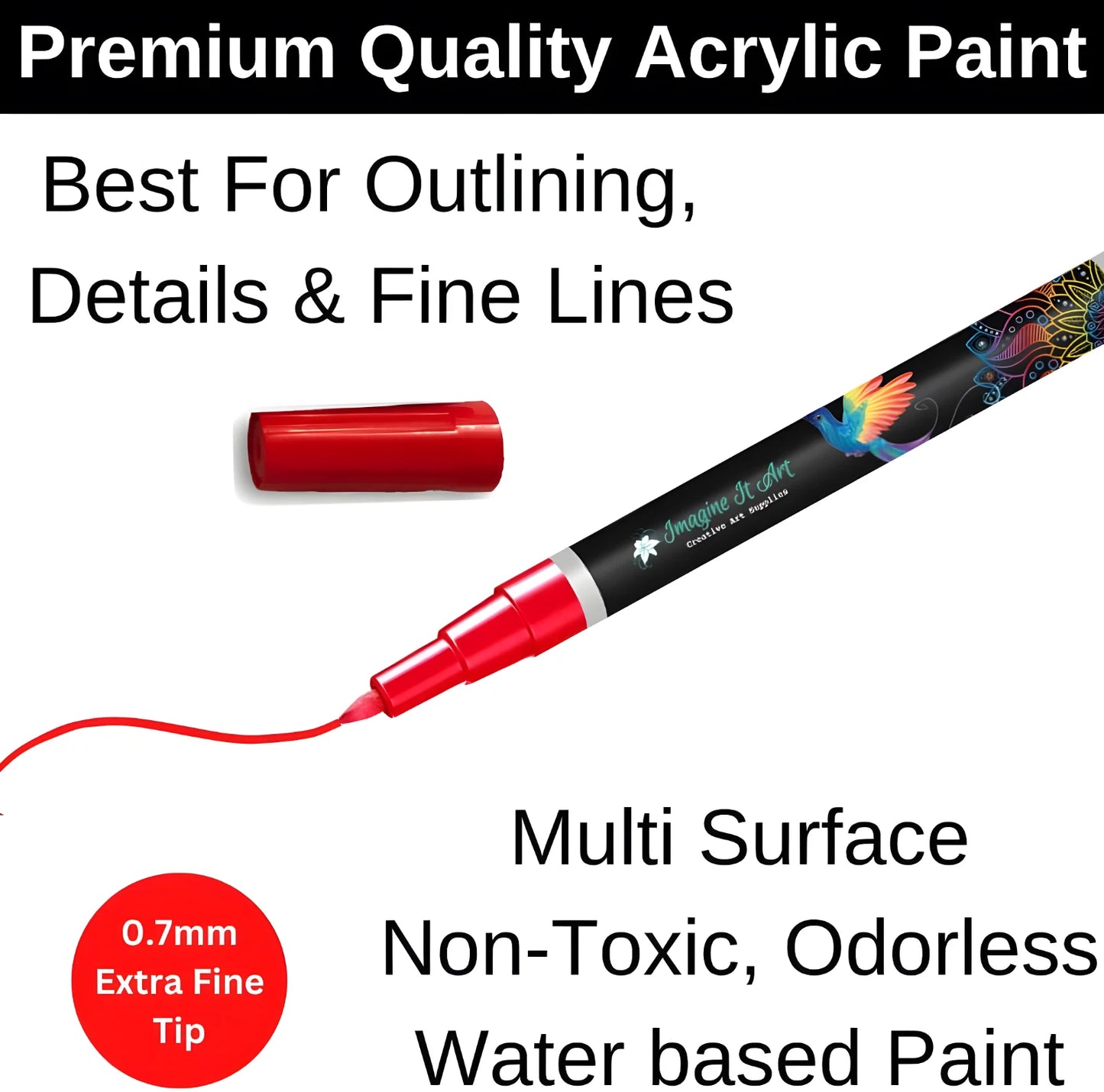 18-Color Acrylic Paint Marker Pens — 0.7mm Fine Tip for Rock, Canvas, Ceramic, Wood & More