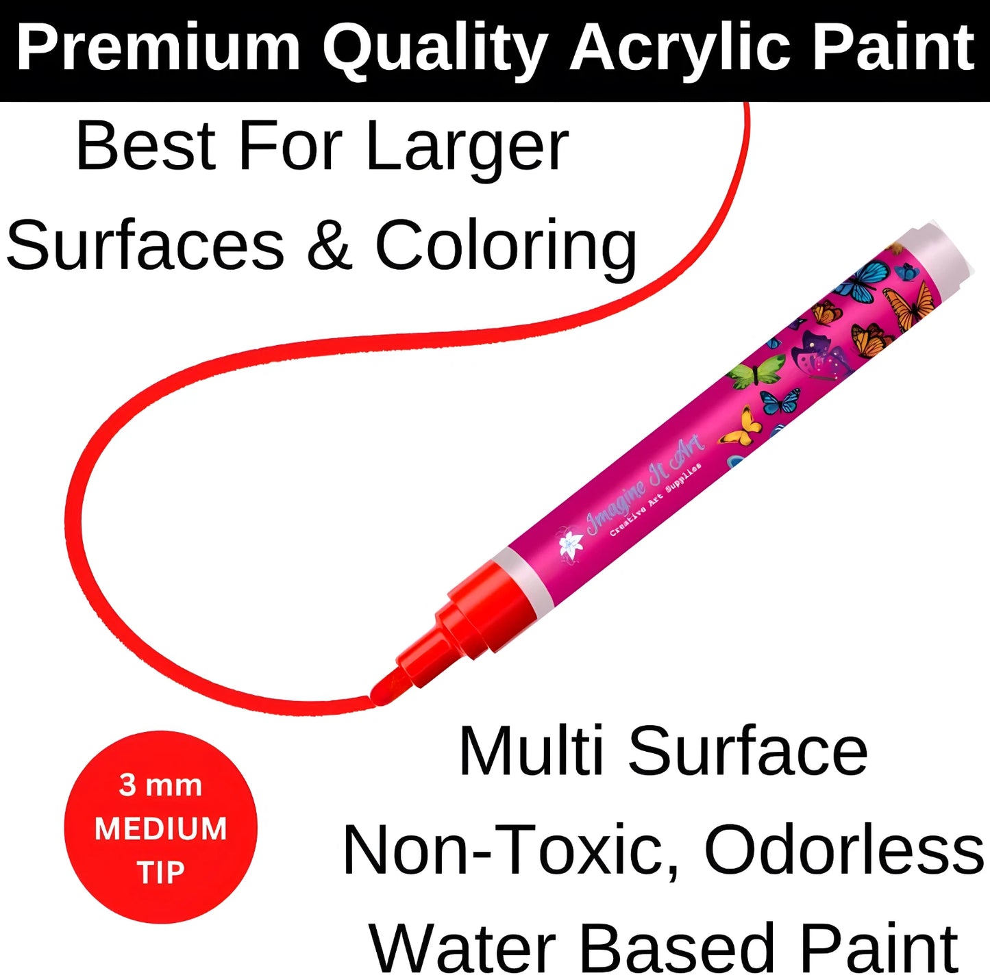 14-Color Acrylic Paint Marker Pens Set — 3mm Medium Tip for Rock, Canvas, Ceramic & More