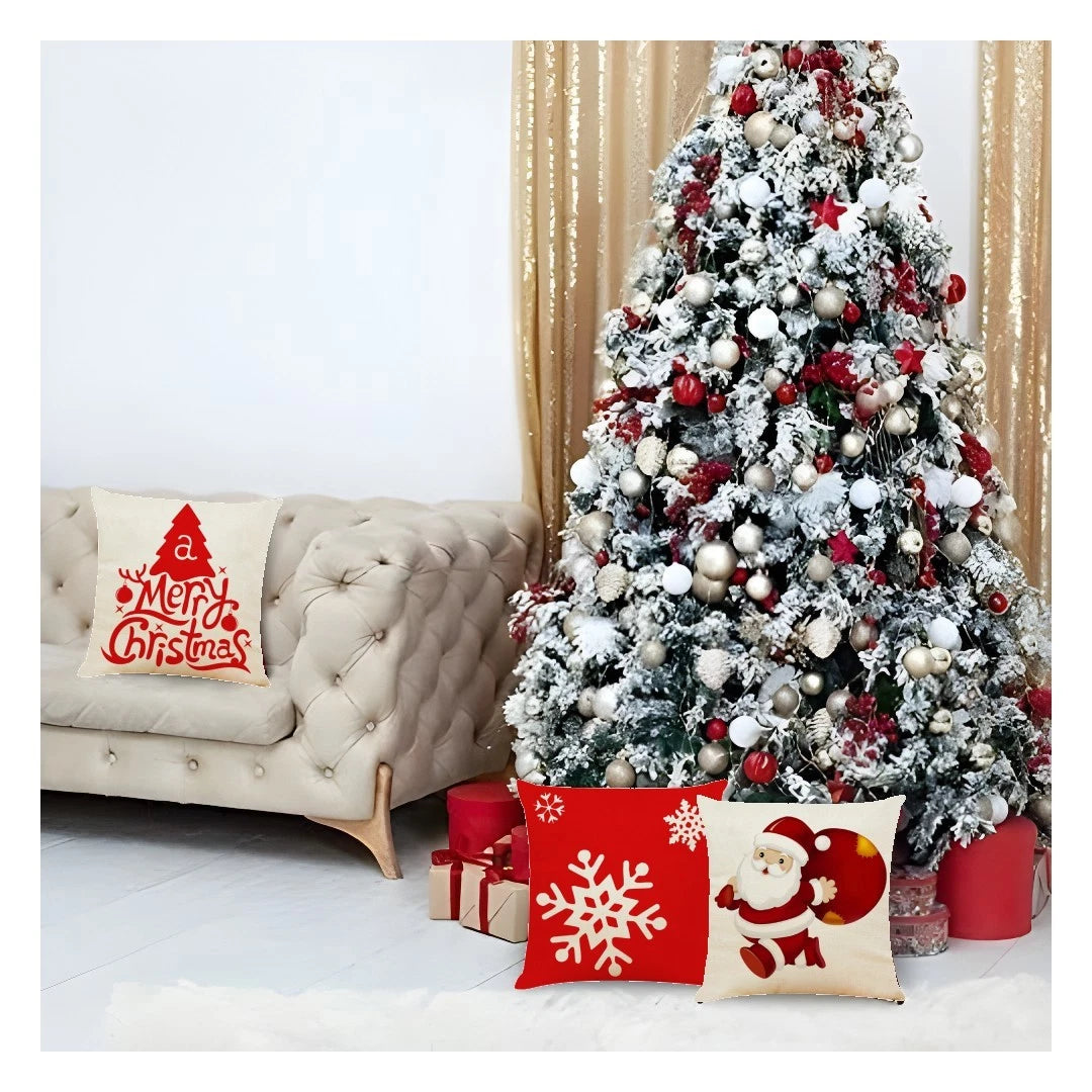 Christmas Throw Pillow Covers Set of 4 — 18x18 Inch Holiday Decorations for Home & Bedroom