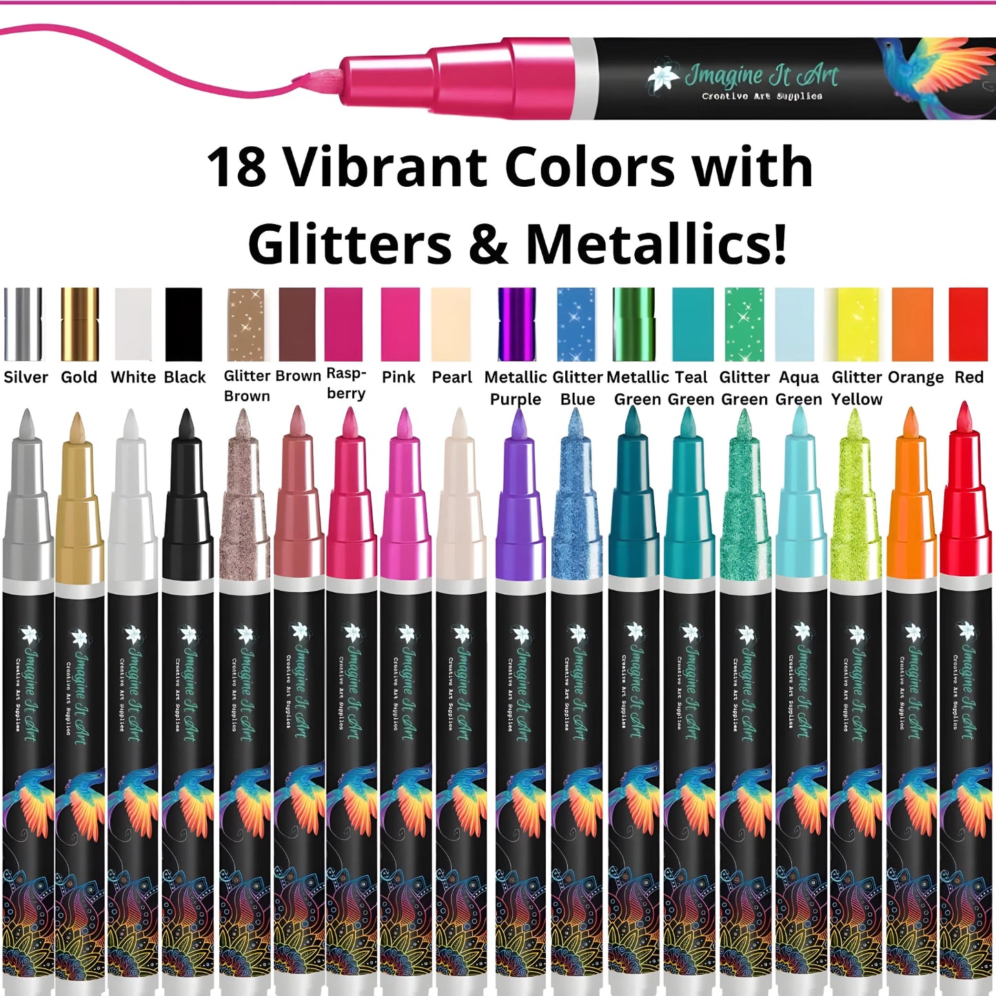 18-Color Acrylic Paint Marker Pens — 0.7mm Fine Tip for Rock, Canvas, Ceramic, Wood & More