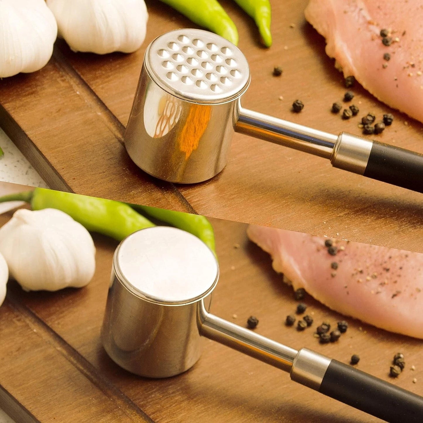 Heavy-Duty Stainless Steel Meat Tenderizer Hammer — Two-Sided Mallet, 14oz