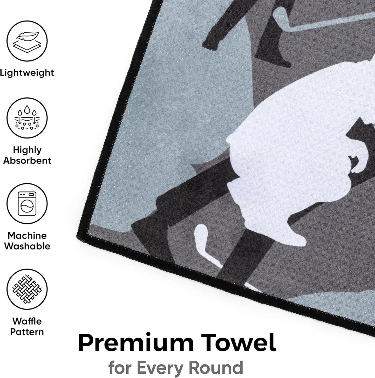 Microfiber Golf Towel with Carabiner Clip — Extra Large 34"x20" Flag Design, 4 Colors