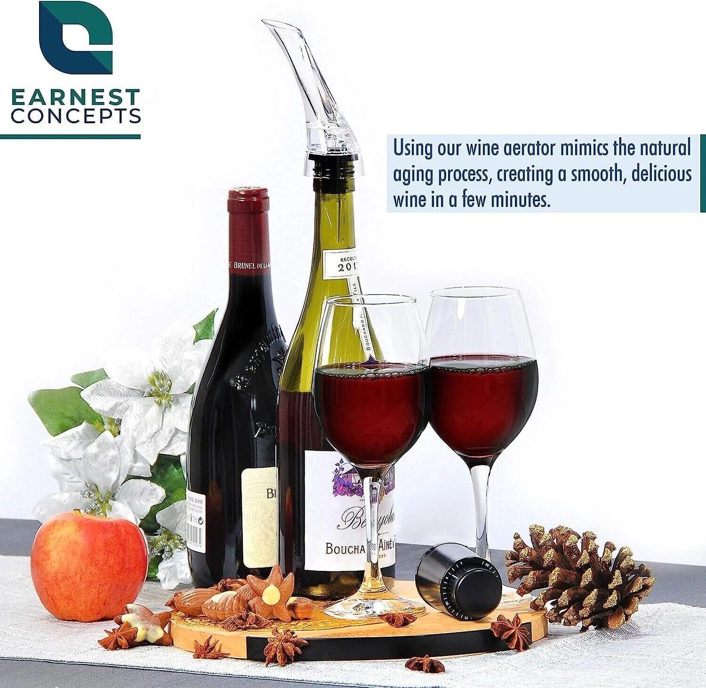 Portable Wine Aerator Pourer & Decanter Spout Set with Gift Box — Drip-Free Stopper