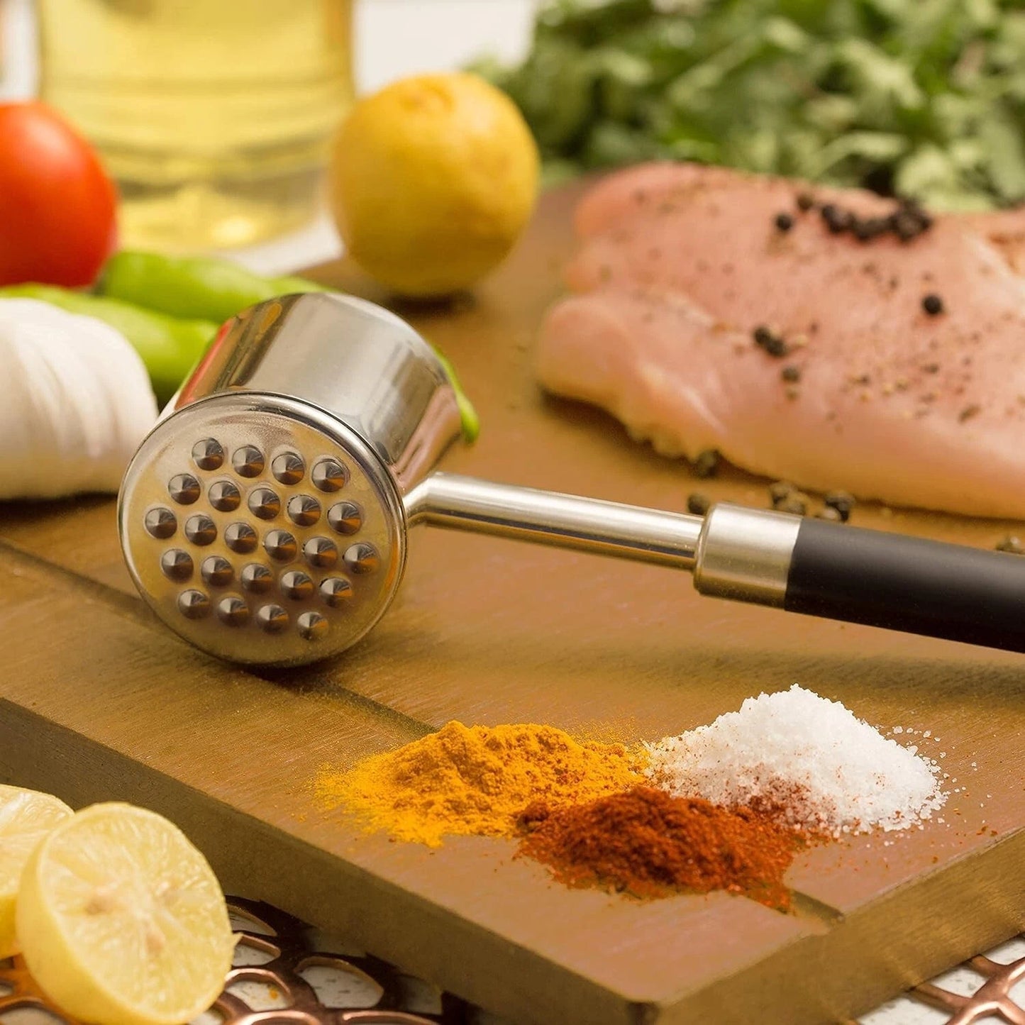Heavy-Duty Stainless Steel Meat Tenderizer Hammer — Two-Sided Mallet, 14oz