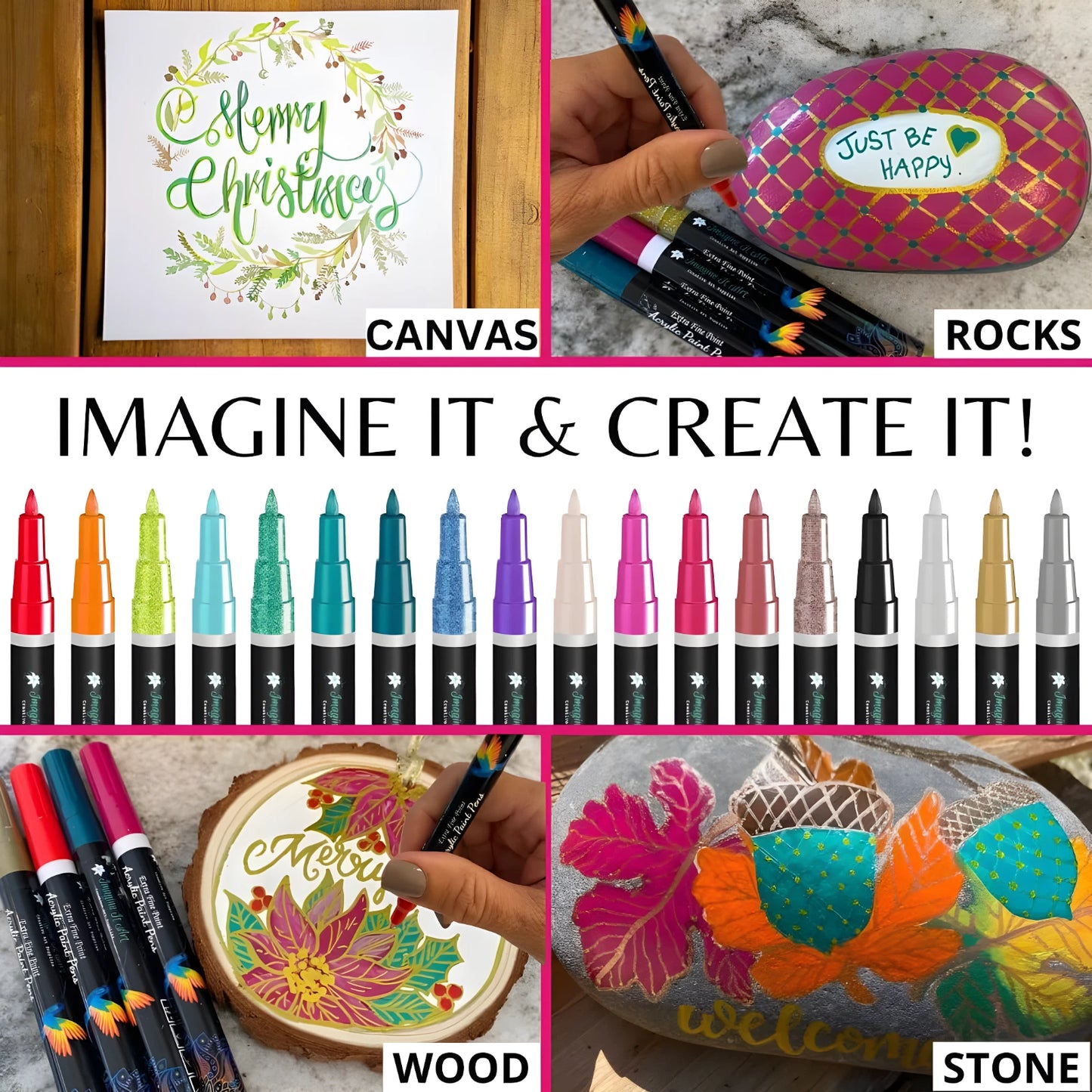 18-Color Acrylic Paint Marker Pens — 0.7mm Fine Tip for Rock, Canvas, Ceramic, Wood & More