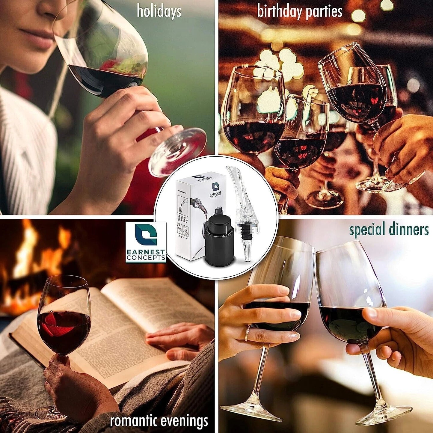 Portable Wine Aerator Pourer & Decanter Spout Set with Gift Box — Drip-Free Stopper