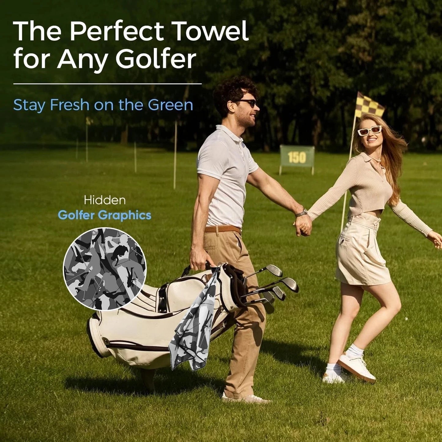 Microfiber Golf Towel with Carabiner Clip — Extra Large 34"x20" Flag Design, 4 Colors