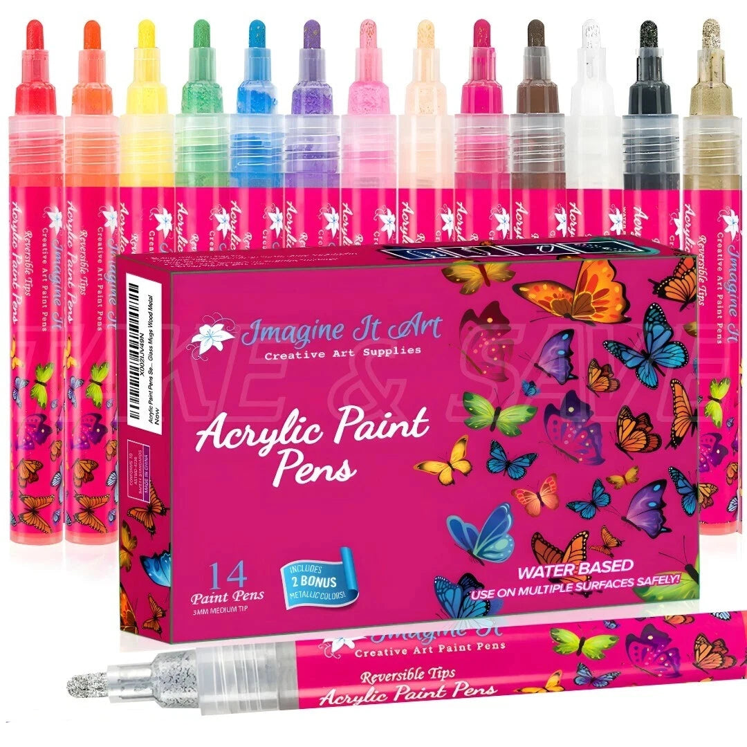 14-Color Acrylic Paint Marker Pens Set — 3mm Medium Tip for Rock, Canvas, Ceramic & More